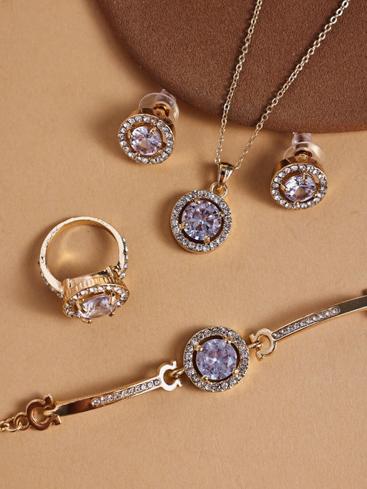 Rhinestone Jewelry Set – 4-Piece Necklace Bracelet Ring & Earrings Set