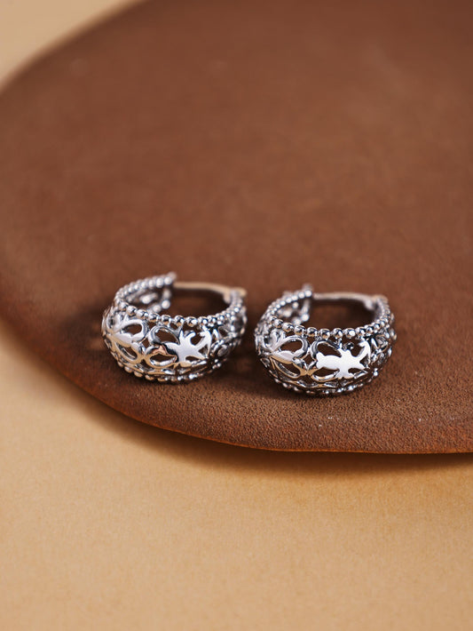 Elegant Vintage Geometric Hollow Pattern Hoop Earrings – Copper Statement Jewelry