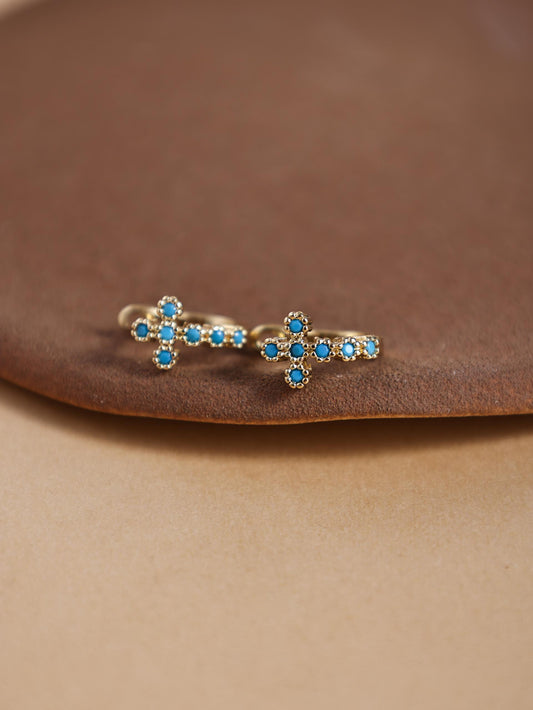 Classic Cross Stud Earrings – Copper & Zircon Minimalist Jewelry