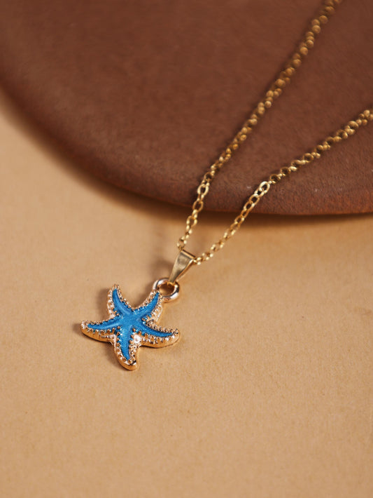 Summer Blue Starfish Pendant Necklace – Alloy Minimalist Jewelry for Women