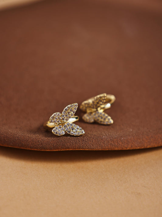 Copper Butterfly Hoop Earrings – Zircon Accent Dangle Jewelry