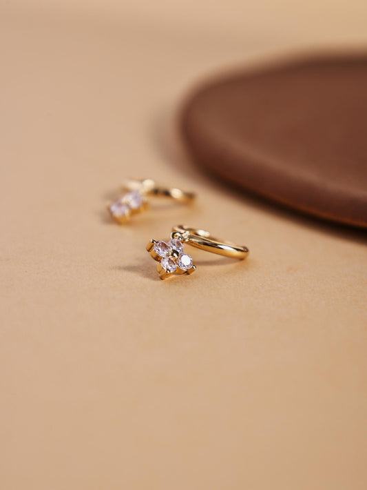 Geometric Four-Leaf Clover Earrings – Copper & Zircon Stud Jewelry