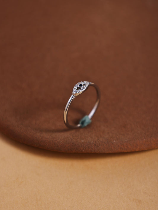 Minimalist Evil Eye Adjustable Ring – Copper & Zircon Statement Jewelry