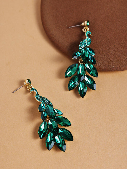 Vintage Peacock Crystal Earrings – Rhinestone Statement Dangle Jewelry