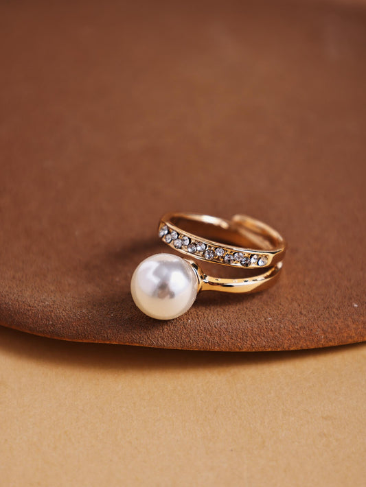 Minimal Pearl Rhinestone Adjustable Ring – Modern Cool Style Open Band