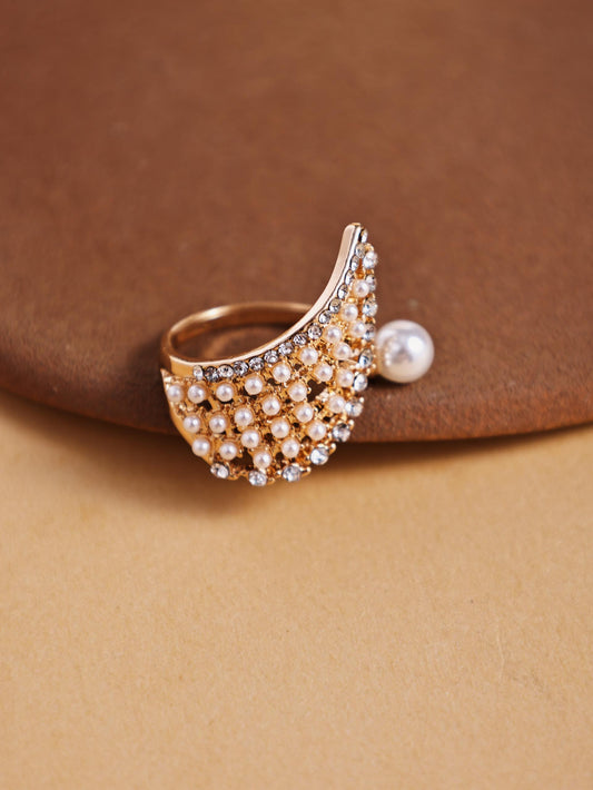 Pearl Wing Adjustable Ring – Minimal Elegant Open Band Jewelry