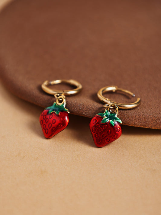 Strawberry Pendant Earrings – Stainless Steel Cute Jewelry
