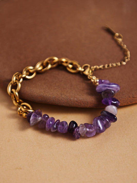 Natural Stone & Stainless Steel Chain Bracelet – Elegant Layered Jewelry