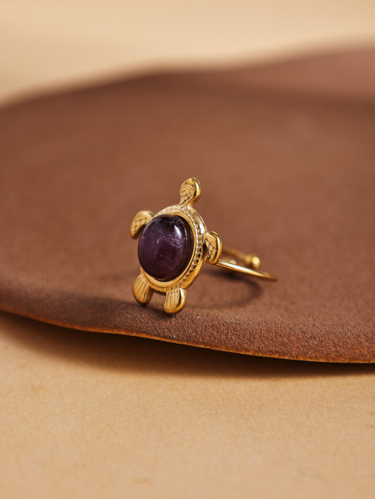 Gold Turtle Open Ring – Adjustable Stainless Steel Jewelry