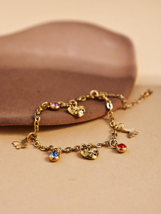 Stainless Steel Gold Heart Bracelet – Butterfly & Heart Charm Jewelry