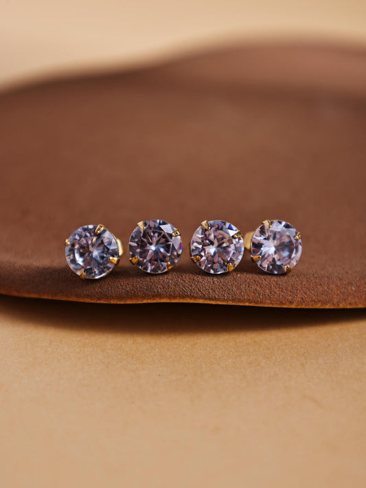 Classic Round Cubic Zirconia Stud Earrings – 6-Prong Setting Stainless Steel Minimalist Jewelry