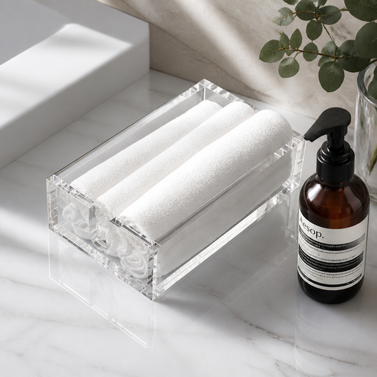 Acrylic Tissue Box Cover & Towel Holder, Clear Minimalist Rectangular Storage for Living Room, Bathroom, Kitchen, and Hotel