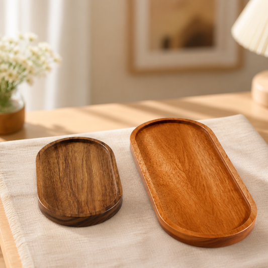 Acacia Wood Serving Tray, Oval Fruit Platter & Decorative Snack Board for Cheese, Pastries, Charcuterie, and Home Entertaining