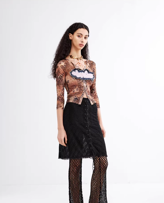 Wild Script – Leopard Embroidered Cinched Top