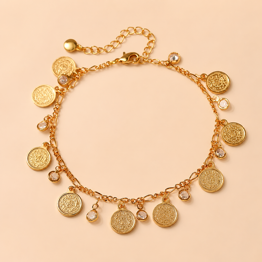 18K Gold Plated Disc Anklet - Gold