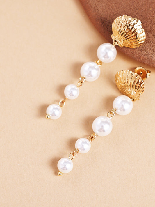 18K Gold Plated Shell Pearl Tassel Earrings | Coastal Statement Jewelry