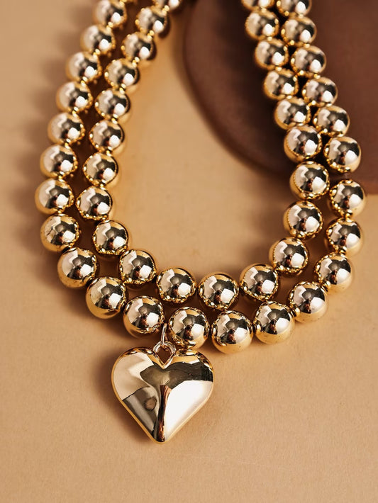 Creative Multi-Layer Pearl & Heart Necklace – Plastic Jewelry