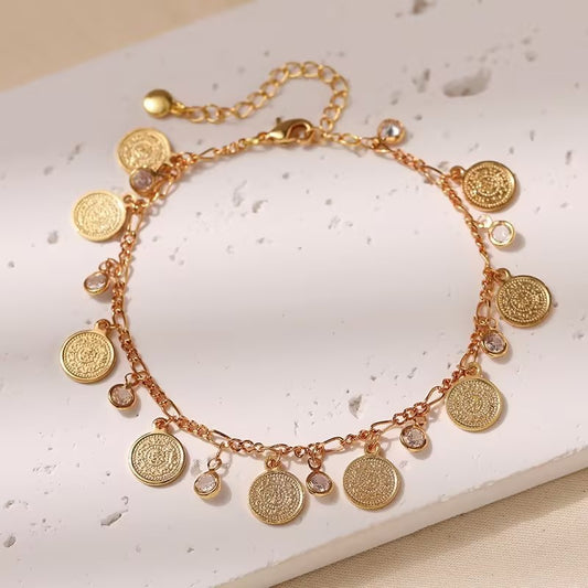 18K Gold Plated Disc Anklet - Gold