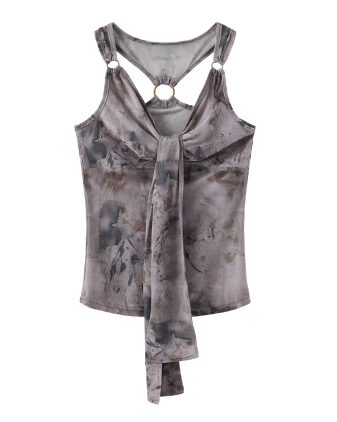 Haze Glow – Gradient Rhinestone Tie-Strap Tank