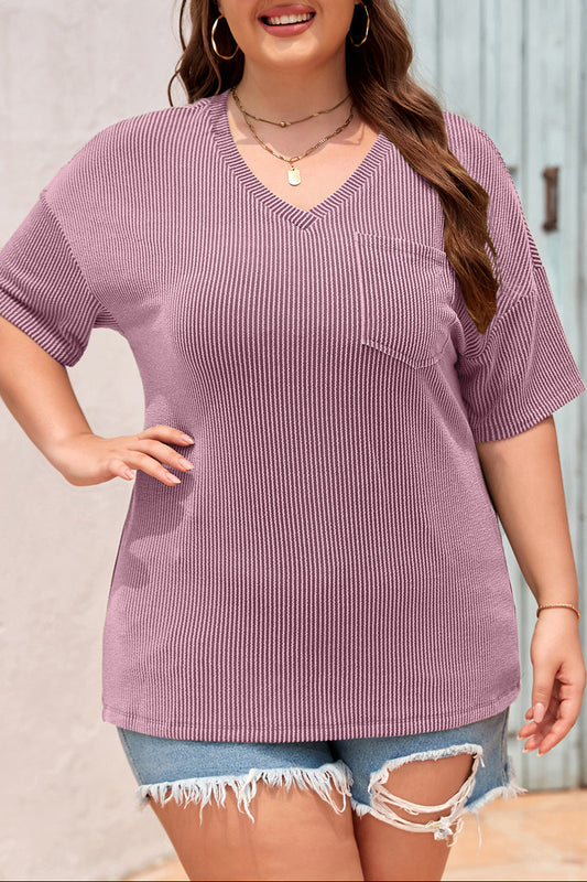 Valerian Textured V-Neck Dropped Shoulder Plus T-Shirt