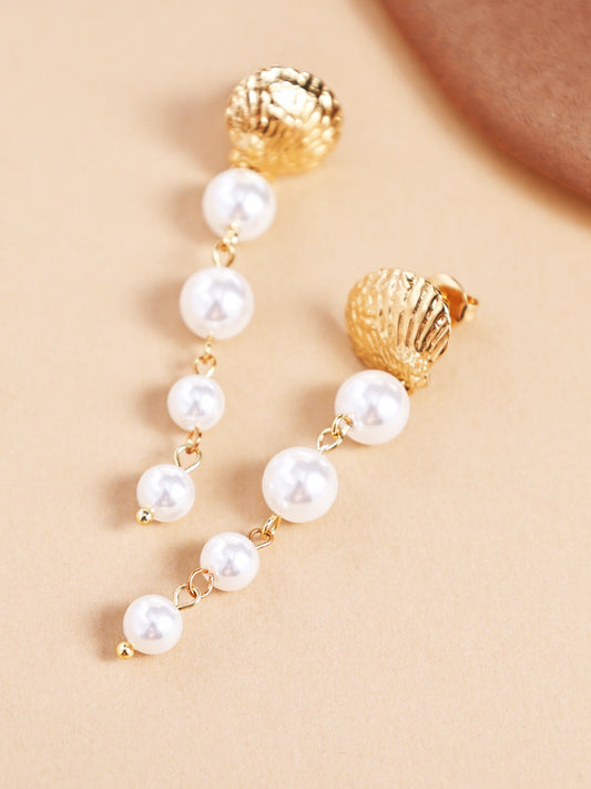 18K Gold Plated Shell Pearl Tassel Earrings | Coastal Statement Jewelry