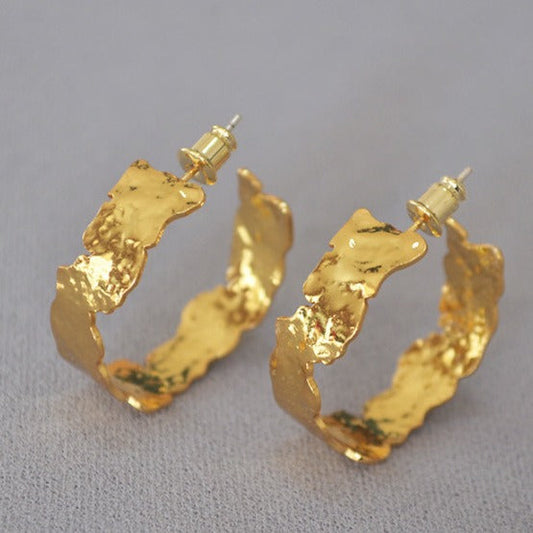Gold-Plated Textured Hoop Earrings