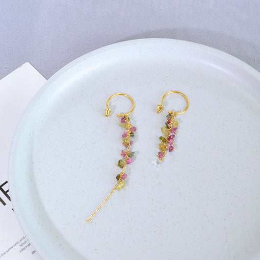 Gold Hoop Earrings with Colorful Gemstones