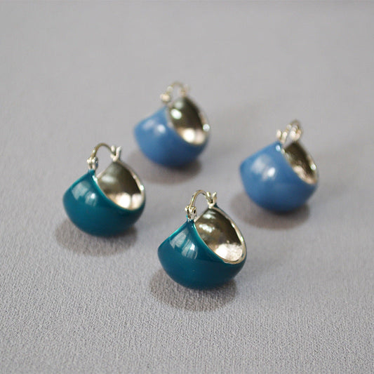 Colorful Enamel Hoop Earrings with Silver Interior