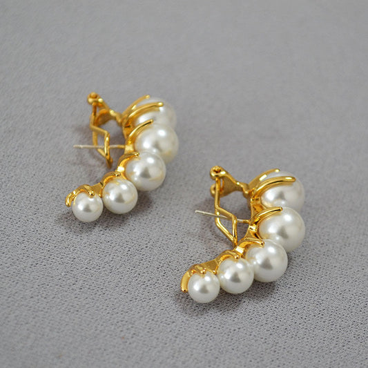 Gold-Plated Pearl Cluster Earrings