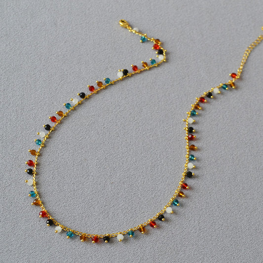 Multi-Colored Beaded Gold Chain Necklace
