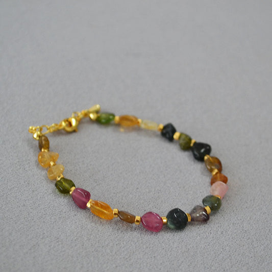 Multi-Color Gemstone Bead Bracelet with Gold Accents
