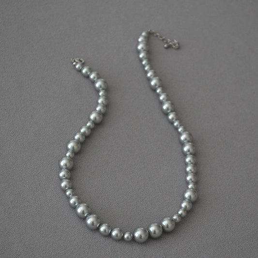 Silver Pearl Bead Necklace with Adjustable Clasp