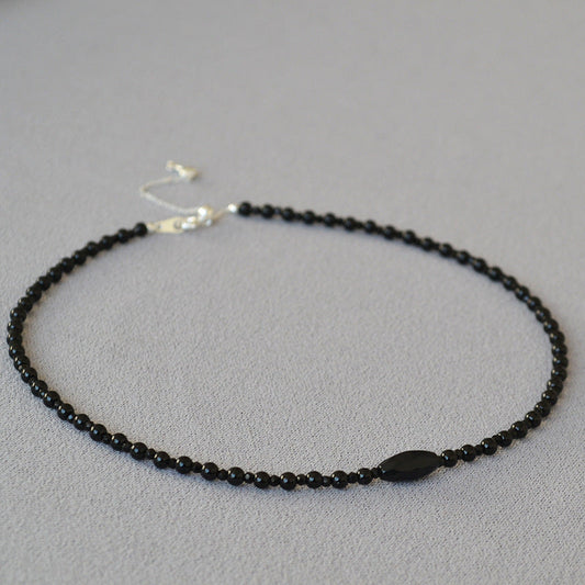 Black Bead Necklace with Silver Clasp
