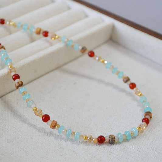 Turquoise and Red Bead Choker Necklace