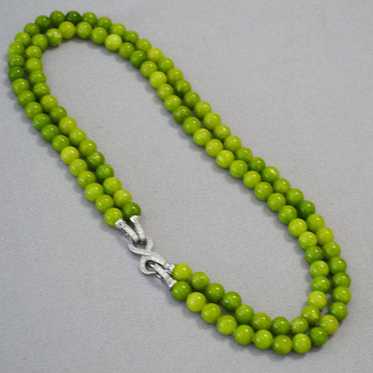 Green Bead Double-Strand Necklace with Silver Clasp