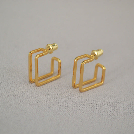 Gold-Plated Geometric Square Stud Earrings