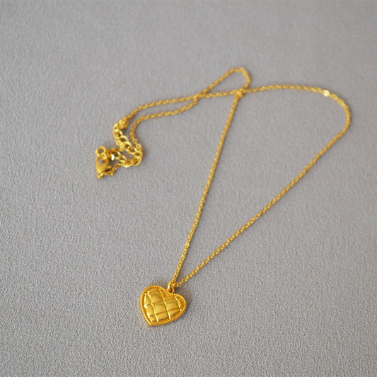 Gold Heart Pendant Necklace with Chain Detail