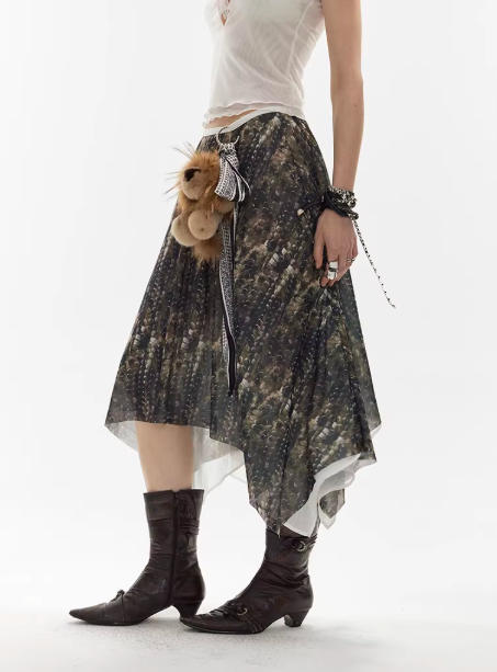 Ripple Cloud – Water-Pattern Mesh Chiffon Circle Skirt