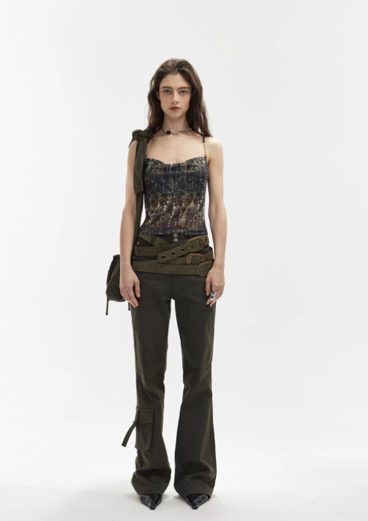 Olive Ripple – Mesh Print Stretch Cami