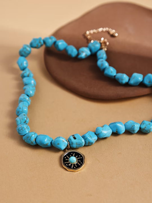 Vintage Irregular Turquoise Pendant Necklace – Alloy Jewelry