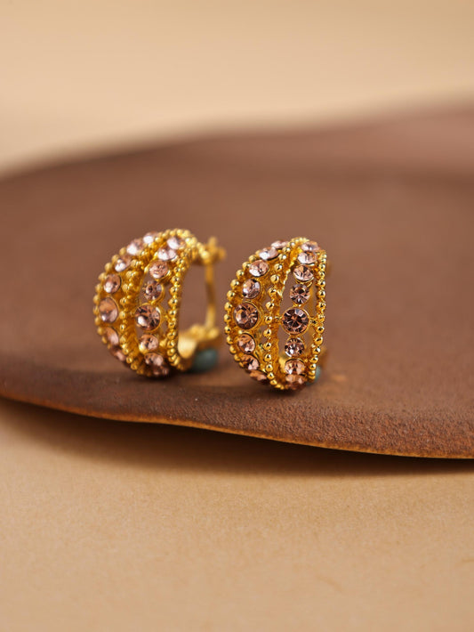Rhinestone Basket Hoop Earrings – Delicate Sparkling Huggie Jewelry