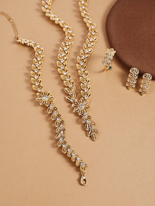 Wheat Leaf Jewelry Set – Elegant 4-Piece Necklace Bracelet Ring & Earrings Set