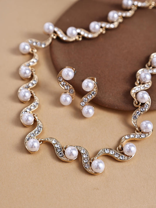 S-Shaped Pearl Jewelry Set – Elegant Necklace & Earrings Matching Set