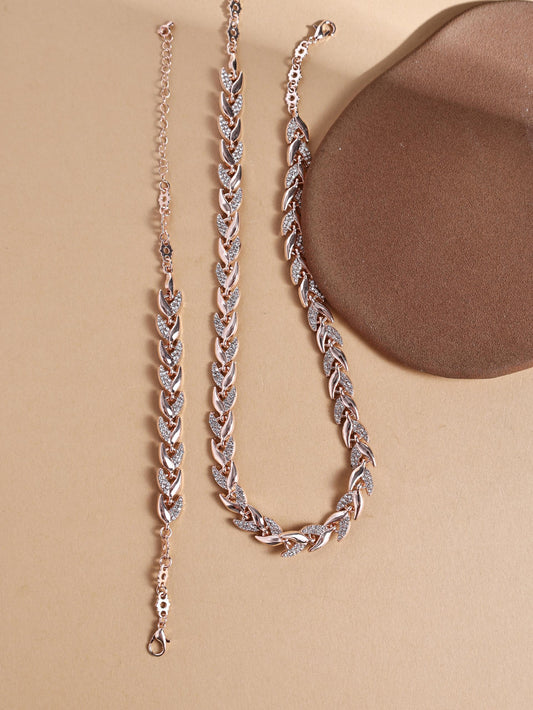 Leaf Rhinestone Jewelry Set – Elegant Necklace & Bracelet Matching Set