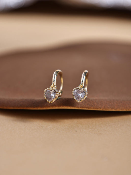 Zircon Heart Hoop Earrings – Stainless Steel Dangle Jewelry