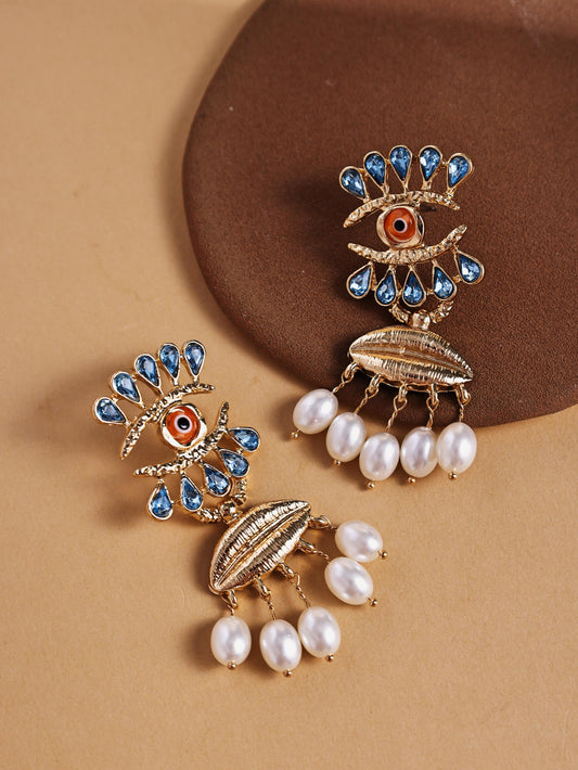 Evil Eye Lips Tassel Earrings – Rhinestone Pearl Statement Dangle Jewelry