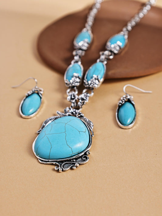 Turquoise Jewelry Set – Bohemian Statement Necklace & Earrings