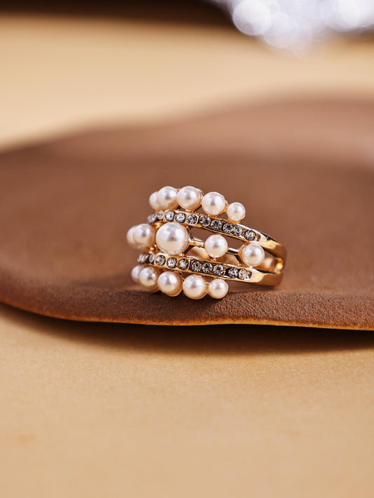 Vintage Pearl Statement Ring – Bold Open Band Artistic Jewelry