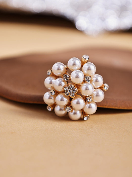 Pearl Flower Adjustable Ring – Elegant Open Band Statement Jewelry