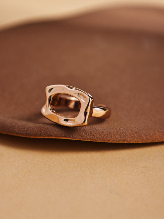French Bold Gold Statement Ring – Minimalist Irregular Adjustable Band